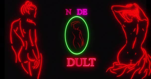 Naakt Volwassenen Neon Teken Flikkeren Nacht Lijn — Stockvideo