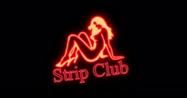 Neonowy Znak Strip Club Migocze Nocy Pętla — Wideo stockowe