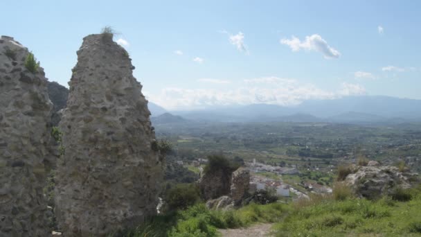 Rest Van Oude Muren Met Uitzicht Guadalhorce Cartama Spanje — Stockvideo