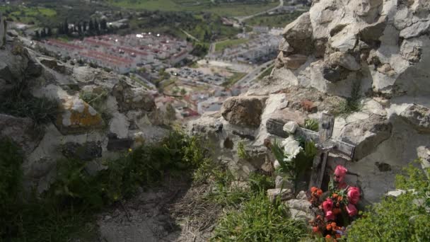 Petit Lieu Religieux Culte Dans Colline Avec Ville Dessous Crtama — Video