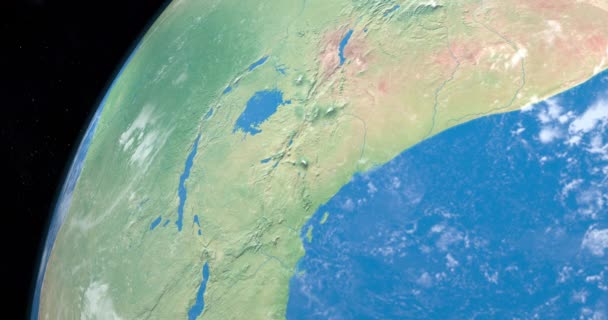 Озеро Танганьїка Планеті Земля Вигляд Повітря Космосу — стокове відео