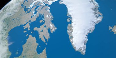 Dünya gezegeninde Baffin Körfezi, uzaydan hava manzaralı. 3d hazırlayıcı