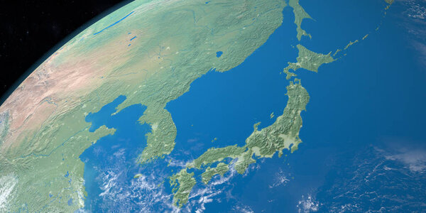 Японское море на планете Земля, вид с воздуха из космоса