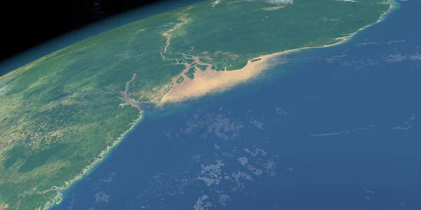 Dünya gezegenindeki Amazon Nehri Deltası uzaydan geliyor.