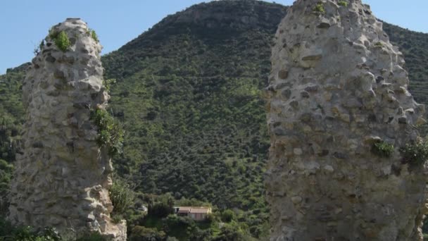 Resto Delle Antiche Mura Con Vista Guadalhorce Cartama Spagna Inclinazione — Video Stock