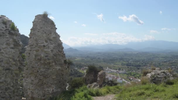Reszta Starożytnych Murów Widokiem Guadalhorce Cartama Hiszpania — Wideo stockowe