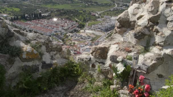 Pequeño Lugar Religioso Colina Con Ciudad Abajo Crtama España — Vídeo de stock