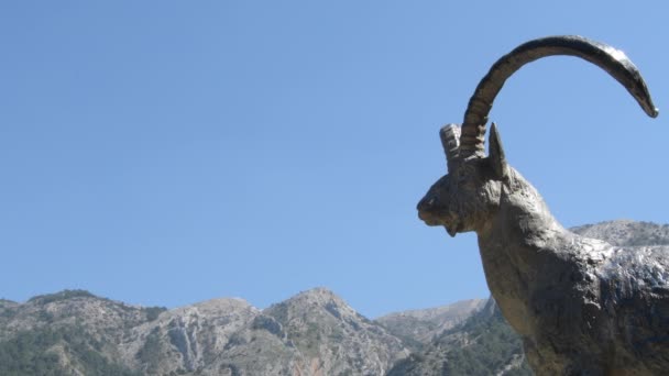 Statua Montagna Omaggio Alla Capra Iberica Dei Pirenei Alcaucin Spagna — Video Stock