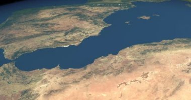 Yeryüzündeki Alboran denizi, uzaydan gelen hava manzarası