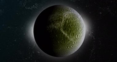 Dione, Satürn 'ün uydusu dönüyor. 3d hazırlayıcı