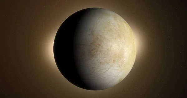 木星的月亮欧罗巴 在自己的轨道上在外层空间自转 — 图库照片