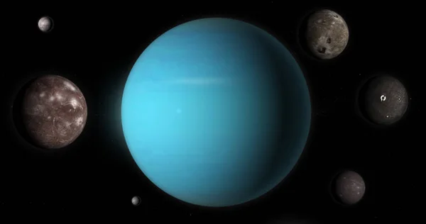 Planeta Urana Jej Księżyce Przestrzeni Kosmicznej — Zdjęcie stockowe
