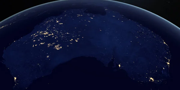 Australia at night in the earth planet rotating from space