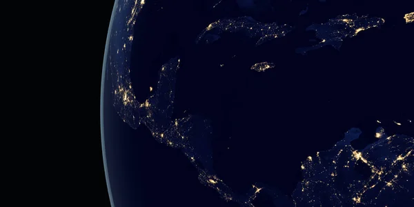 Widok Ameryki Środkowej Nocy Planecie Ziemi Obracającej Się Kosmosu — Zdjęcie stockowe