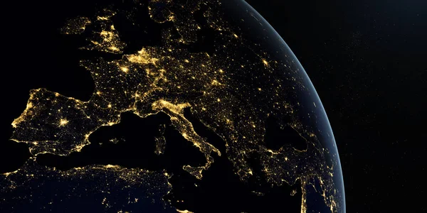 Dünya gezegeninde geceleri Avrupa uzaydan dönüyor.