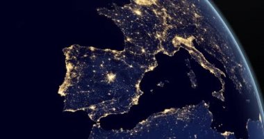 Gece vakti İber Yarımadası, İspanya ve Portekiz, dünya gezegeninde.