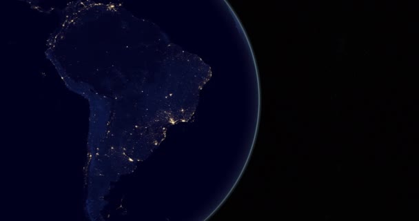 Sudamérica Por Noche Planeta Tierra Girando Desde Espacio — Vídeo de stock