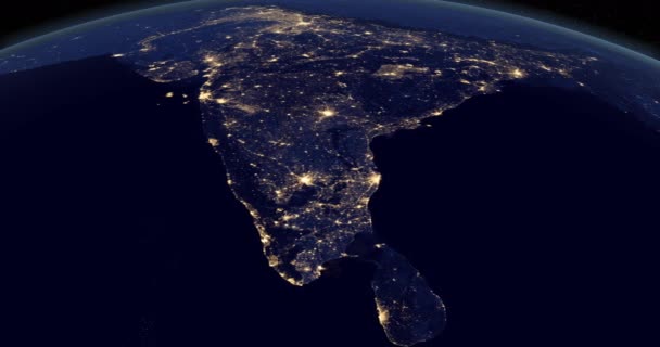 India Noche Planeta Tierra Girando Desde Espacio — Vídeo de stock
