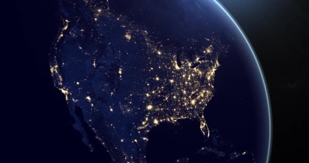 América Del Norte Continente Planeta Tierra Por Noche — Vídeo de stock