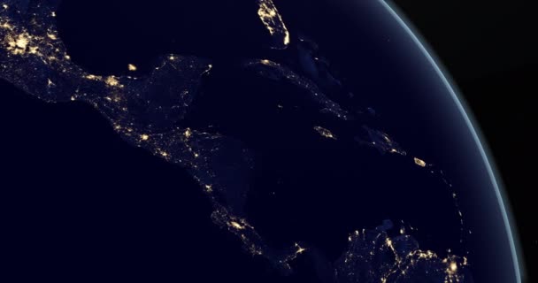 Dünya Gezegenindeki Orta Amerika Kıtası Geceleri Uzaydan Dönüyor — Stok video