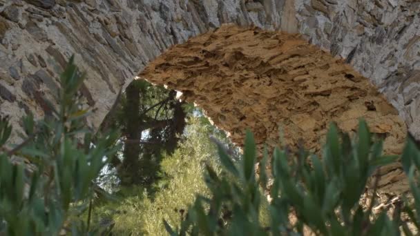 Арка Античному Акведуку Заході Сонця Альмуекар Гранада Іспанія Деталь — стокове відео