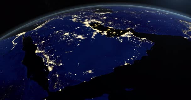 Península Arábica Noite Planeta Terra Partir Espaço Exterior — Vídeo de Stock