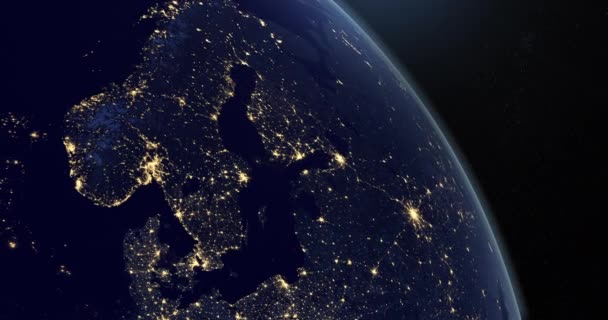 斯堪的纳维亚半岛在夜间从外层空间进入地球 — 图库视频影像