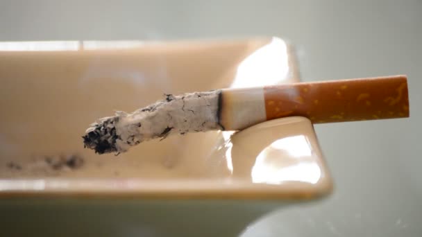 Brandende sigaret in asbak — Stockvideo