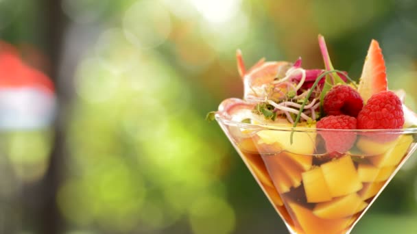 Cocktail med jordbær, mango og vin – Stock-video