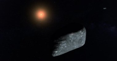 Metis uydusu uzayın yörüngesinde dönüyor, hayali bir eğlence.