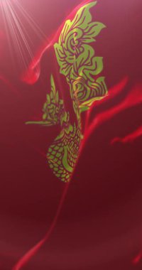 Mon State bayrağı, Myanmar. 4K dikey. Döngü