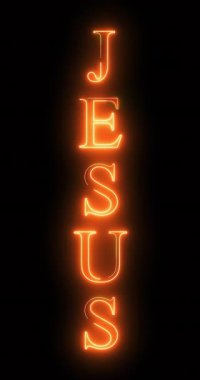 Jesus name in neon lights passing on screen. Loop
