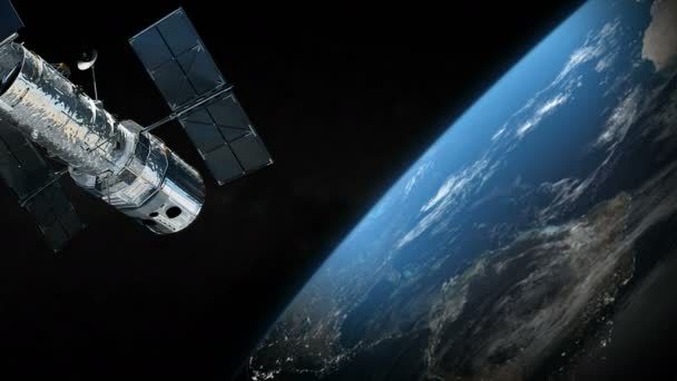 Przestrzenne satelity wokół planety ziemi w przestrzeni kosmicznej — Wideo stockowe