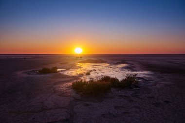 Tedavi için tuzlu suyu olan güzel pembe göller..