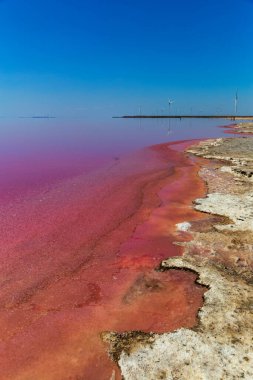 Tedavi için tuzlu suyu olan güzel pembe göller..