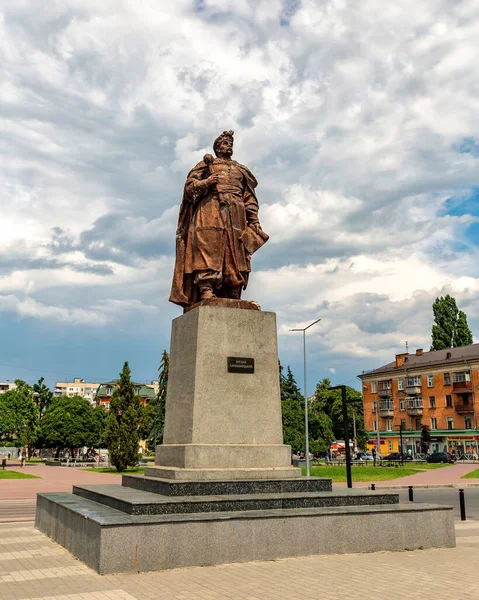 Khmelnitsky Ucrânia Junho 2020 Monumento Bronze Bohdan Khmelnitsky Com Uma — Fotografia de Stock