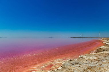 Tedavi için tuzlu suyu olan güzel pembe göller..