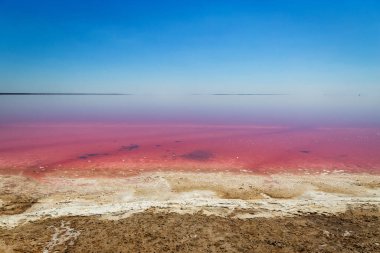 Tedavi için tuzlu suyu olan güzel pembe göller..