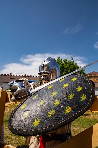 Caballero Festival Cultura Medieval Antigua Fortaleza Medzhibozh — Foto de Stock