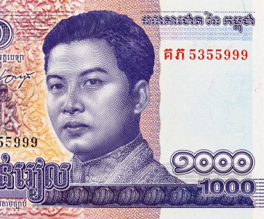 Kral Norodom Sihamoni 'nin portresiyle 1000 Riels Kamboçya. Kamboçya 'nın kağıt parası..
