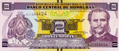 2 Lempiras, Honduras, 2019 with a portrait of Former President Marco Aurelio Soto. Honduran money