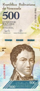 Üzerinde Francisco de Miranda resmi olan Venezuela 500 Bolivar banknotu. Venezuela parası.