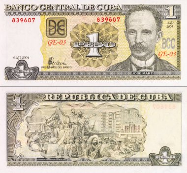 1 Peso Cuba, 2016 with a portrait of Jose Marti. Paper money of Cuba.