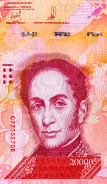 20.000 Bolivares, Venezuela banknot parçası. Ülkede enflasyon. Venezuela 'nın parası