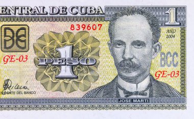 1 Peso Cuba, 2016 with a portrait of Jose Marti. Paper money of Cuba.