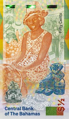 Yarım Dolarlık Bahamalar ve Nassau Hasır Pazarı 'nda Rahibe Sarah' nın portresi. Bahamalar 'ın parası. Büyük Britanya kolonilerinin parası..