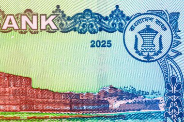 20 Taka, Bangladeş, 2025, tasarım için banknotun bir parçasının görüntüsü. Bangladeş 'in yeni kağıt parası.