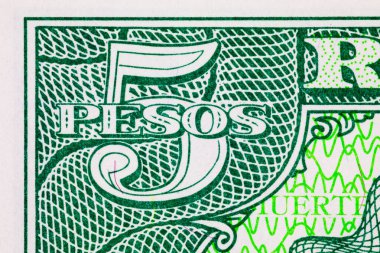 5 peso, Küba. Tasarımcılar için bir banknot parçası. Kâğıt para Küba.