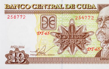 General Maximo Gomez 'in portresiyle birlikte 10 peso Küba. Kâğıt para Küba.