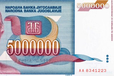 5.000 Dinar Yugoslavya banknotu 1990. Yugoslavya 'nın klasik parası hiperenflasyonda